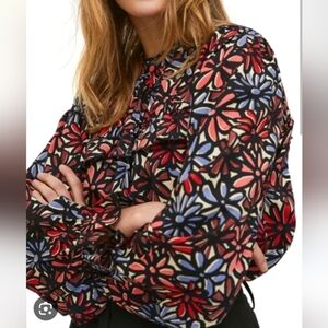 COMPANIA FANTASTICA FLORAL DAISY PRINT SMOCK BLOUSE WITH RUFFLE DETAIL
